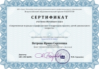 Сертификат Петрова Ирина Сергеевна - Серия 041939 № 304854
